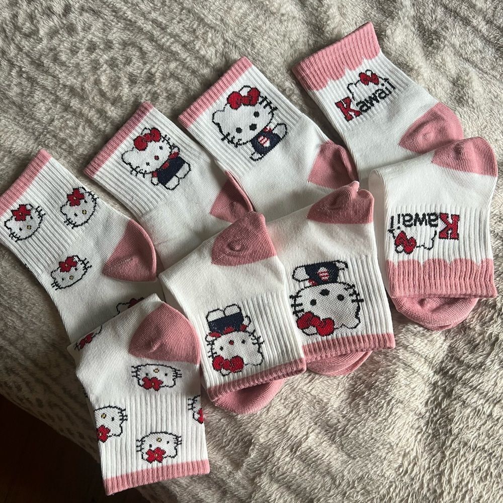 Hello Kitty Pink and Cream Womens Sport Socks 4 Pair